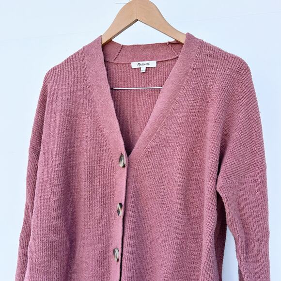 Madewell Pink Knit V-Neck Slouchy Cardigan Big Button Sweater Small Cozy Fit - Picture 5 of 8